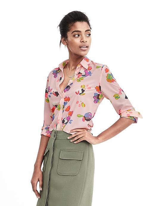 Banana Republic Long Sleeve Dillon Fit Floral Blouse - Pink Multi