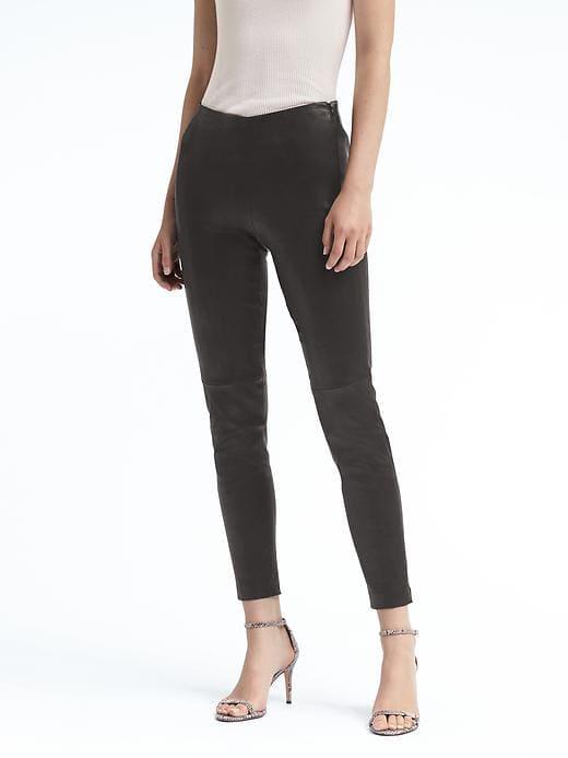 Banana Republic Womens Petite Devon Legging-fit Stretch Leather Pant Black Size 12