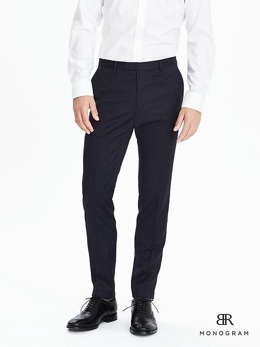 Banana Republic Mens Slim Monogram Navy Pinstripe Wool Trouser Navy Size 34w