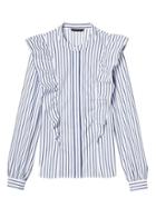 Banana Republic Womens Riley-fit Stripe Ruffle-front Shirt Blue Dusk Size 12