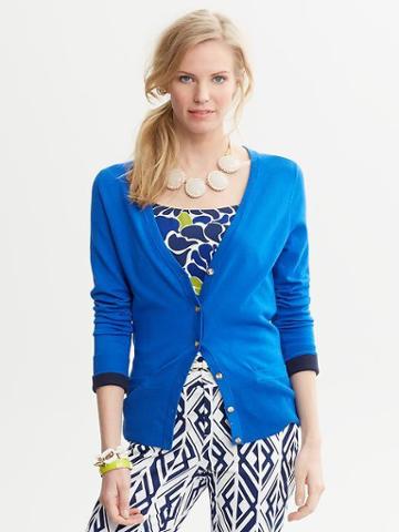 Banana Republic Tipped V Neck Cardigan - Damselfish Blue