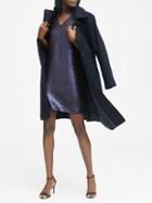 Banana Republic Womens Petite Sequin V-neck Shift Dress Navy Blue Size 0