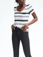 Banana Republic Womens Modal Scoop Neck Variegated Stripe Pocket Tee - White