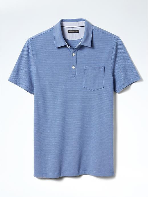 Banana Republic Mens Performance Stripe Pique Polo - Cascade Blue