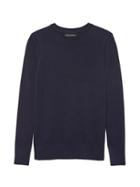 Banana Republic Womens Petite Italian Merino-blend Crew-neck Sweater Navy Size M