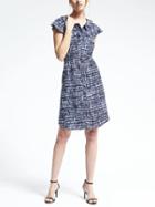 Banana Republic Womens Print Pleat Trim Fit And Flare Dress - Navy Combo