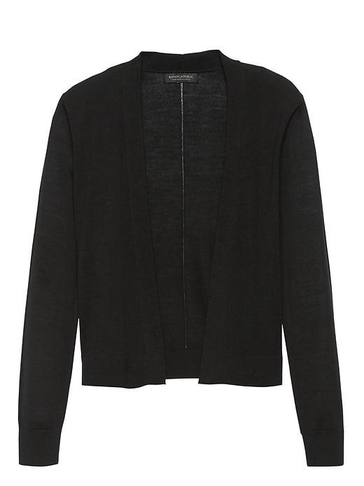 Banana Republic Womens Machine-washable Merino Cropped Open Cardigan Sweater Black Size L