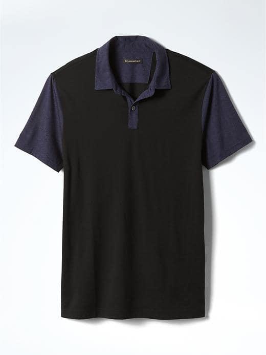 Banana Republic Mens Silk Cotton Contrast Polo - Black