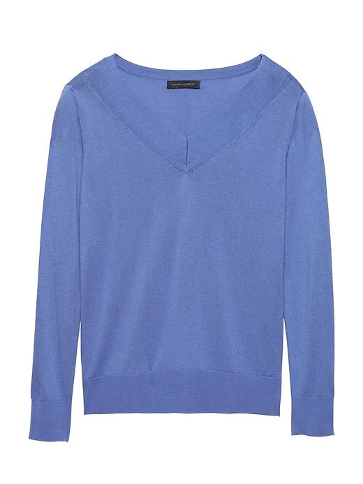Banana Republic Womens Silk Cashmere Varsity V-neck Sweater Deep Periwinkle Size Xxl