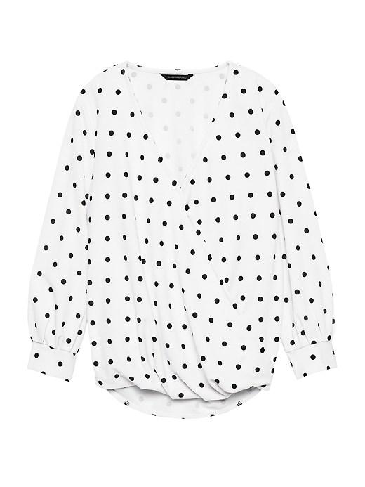 Banana Republic Womens Stretch-crepe Wrap-front Top Cool Dot Size L