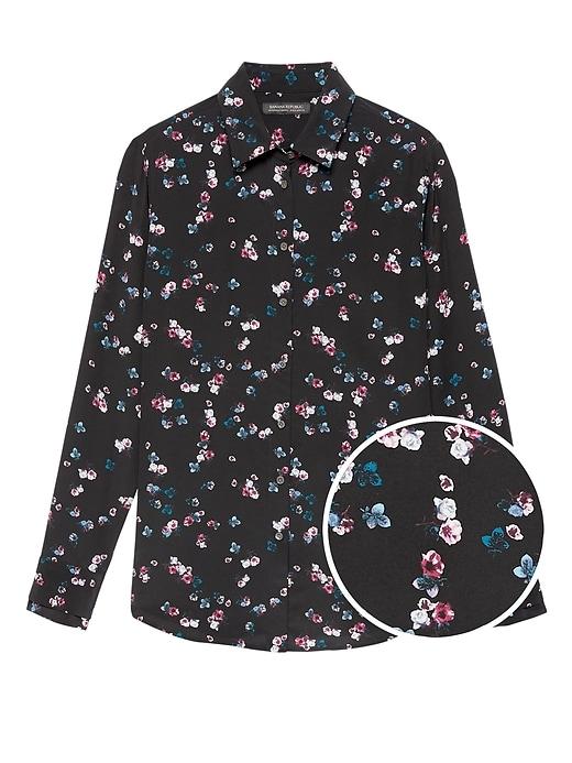 Banana Republic Womens Dillon Classic-fit Floral Washable Silk Shirt Black Floral Size M