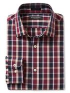 Banana Republic Mens Grant Fit Saturated Check Non Iron Shirt Size L Tall - Classic Burgundy