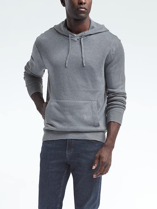 Banana Republic Mens Performance Linen Sweater Hoodie - Tin