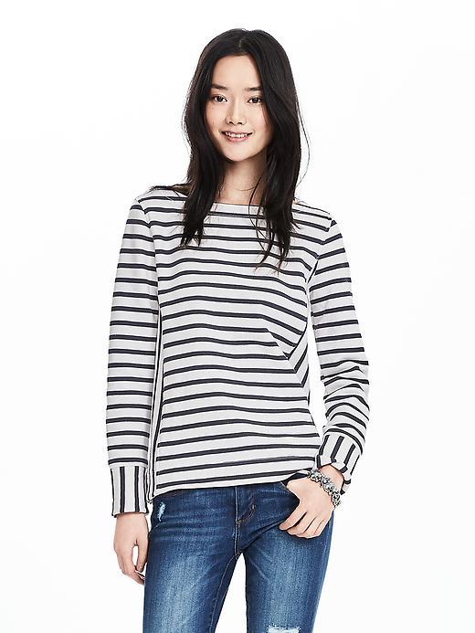 Banana Republic Womens Striped Terry Boatneck Top Size L - White