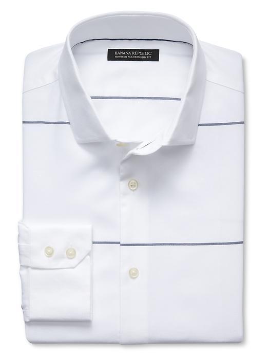 Banana Republic Mens Tailored Slim Fit Non Iron Micro Stripe Shirt Size L Tall - White/blue