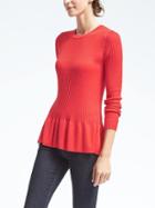 Banana Republic Womens Silk Cashmere Flutter Hem Pullover - Red Glow