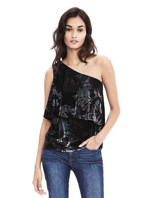 Banana Republic Womens One Shoulder Velvet Print Top - Black