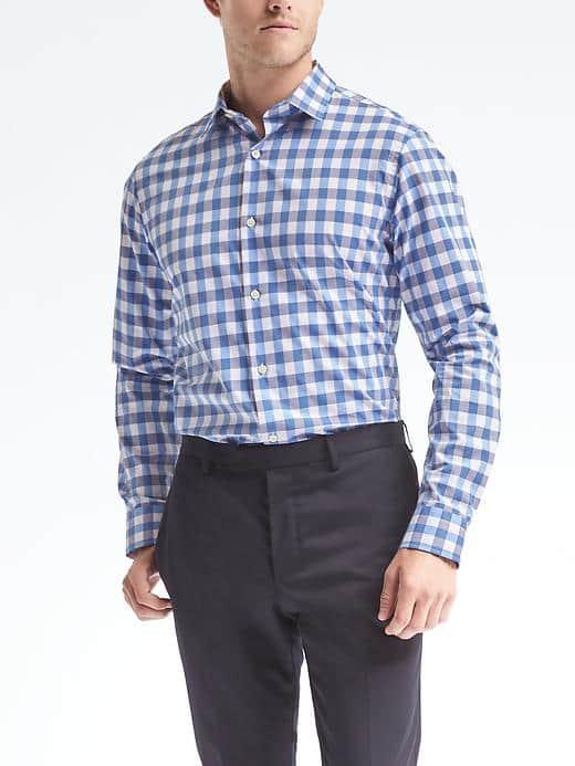 Banana Republic Mens Camden Fit Supima Cotton Bold Gingham Shirt - Navy