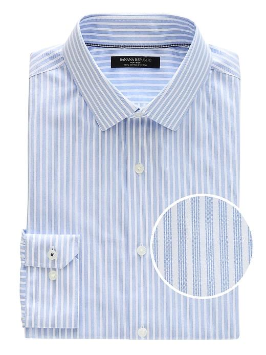 Banana Republic Mens Camden Standard-fit Non-iron Stripe Shirt Fairytale Blue Size S