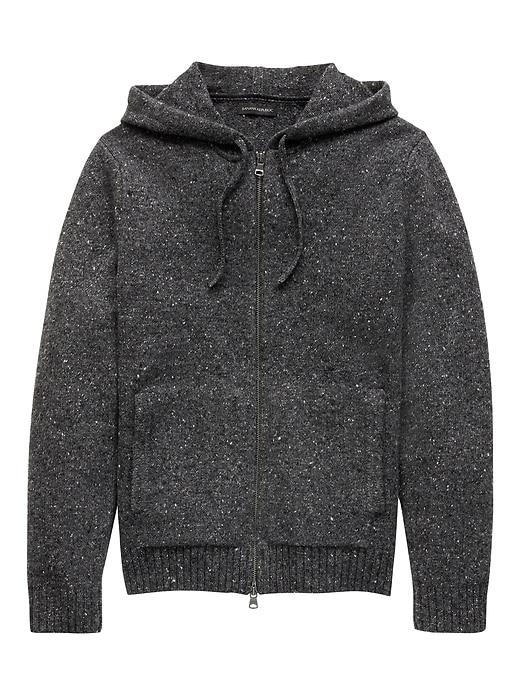 Banana Republic Mens Merino Wool Blend Donegal Full-zip Sweater Hoodie Chimney Gray Size Xs