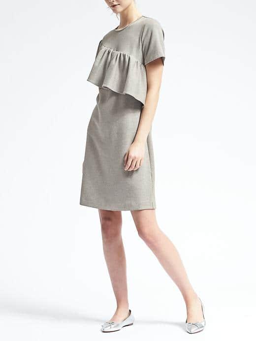 Banana Republic Womens Asymmetrical Ruffle Knit Dress - Gray Sky