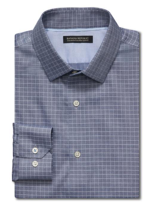 Banana Republic Mens Grant Fit Non Iron Gray Check Shirt Size L Tall - Navy Star