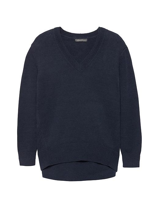 Banana Republic Womens Petite Supersoft Cotton Blend V-neck Sweater Navy Size Xs