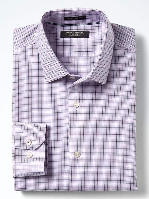 Banana Republic Mens Camden Fit Non Iron Stretch Check Shirt - Lilac