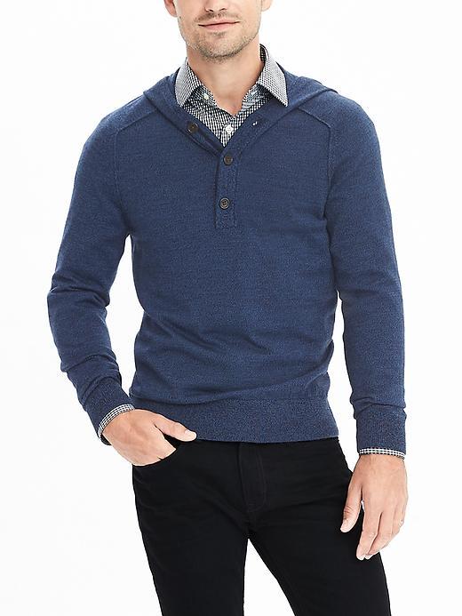 Banana Republic Mens Easy Care Merino Popover Hood Size L Tall - Dutch Blue