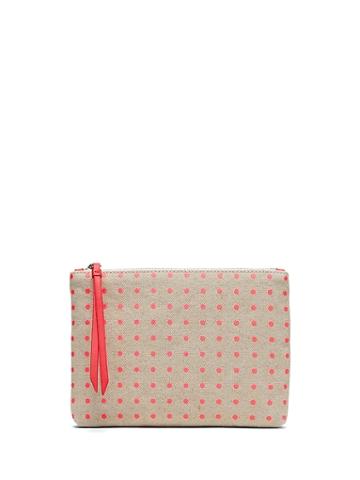 Banana Republic Womens Polka Dot Small Zip Pouch Natural Canvas With Coral Pink Dot Size One Size