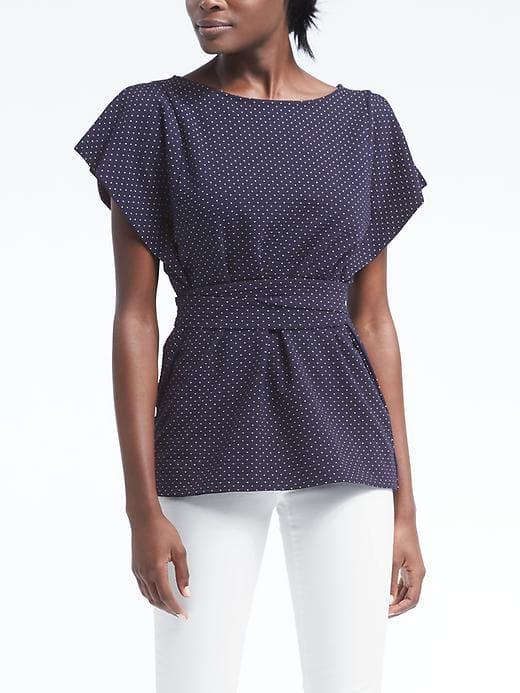 Banana Republic Womens Cascade Sleeve Belted Top - Navy