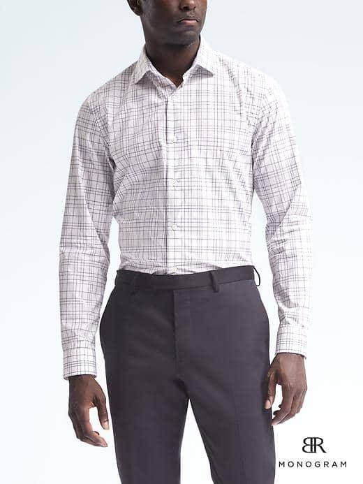 Banana Republic Monogram Grant Slim Fit Tattersall Shirt - Navy