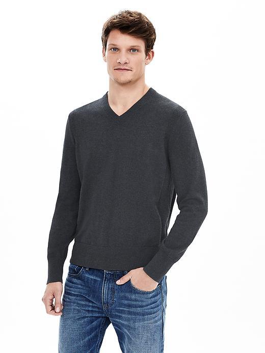 Banana Republic Mens Cotton Cashmere Vee Pullover Size L Tall - Dark Gray