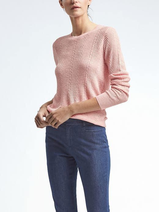 Banana Republic Womens Chevron Linen Blend Crew Pullover - Light Pink