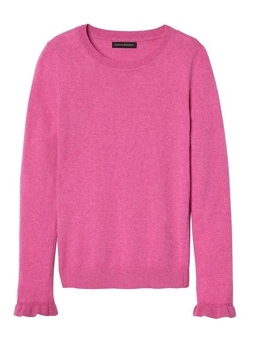 Banana Republic Womens Italian Superloft Ruffle Cuff Crew - Pop Pink