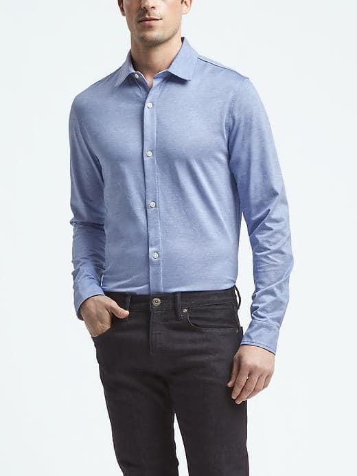 Banana Republic Mens Performance Pique Shirt - Antique Blue