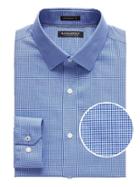 Banana Republic Mens Camden Standard-fit Non-iron Gingham Dress Shirt Marfa Blue Size M