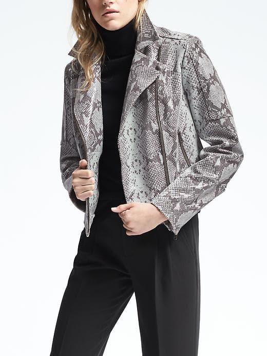 Banana Republic Womens Embossed Leather Moto Jacket - Cerulean Blue