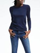 Banana Republic Womens Extra Fine Merino Wool Scallop Crew Pullover - Navy