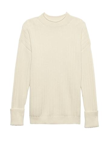 Banana Republic Womens Petite Machine-washable Wool-cashmere Ribbed Sweater Ivory Size Xs