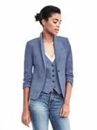 Banana Republic Womens Luxe Brushed Twill Navy Plaid One Button Blazer - Navy
