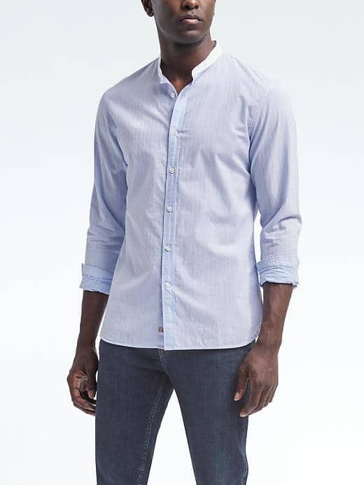 Banana Republic Mens Heritage Banded Collar Shirt - Light Blue