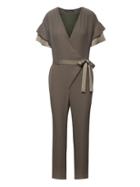 Banana Republic Womens Petite Flutter-sleeve Jumpsuit New Army Green Size 0
