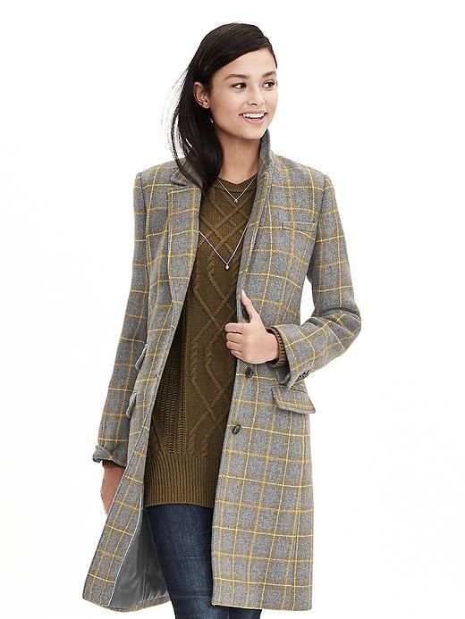 Banana Republic Plaid Three Button Tailored Coat Size L Petite - Heather Gray