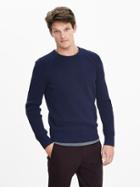 Banana Republic Mens Textured Italian Wool Crew Pullover Size L Tall - Navy