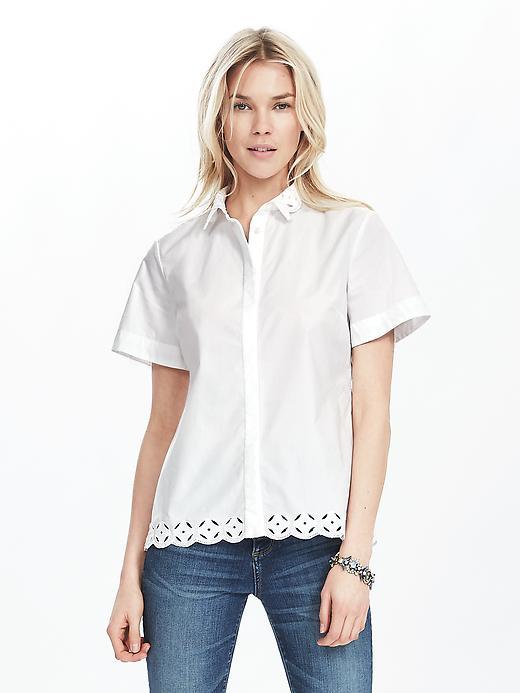 Banana Republic Womens Eyelet Trim Shirt Size L - White