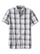 Banana Republic Mens Camden Fit Gingham Short Sleeve Custom 078 Wash Shirt Size L Tall - Vintage Gray