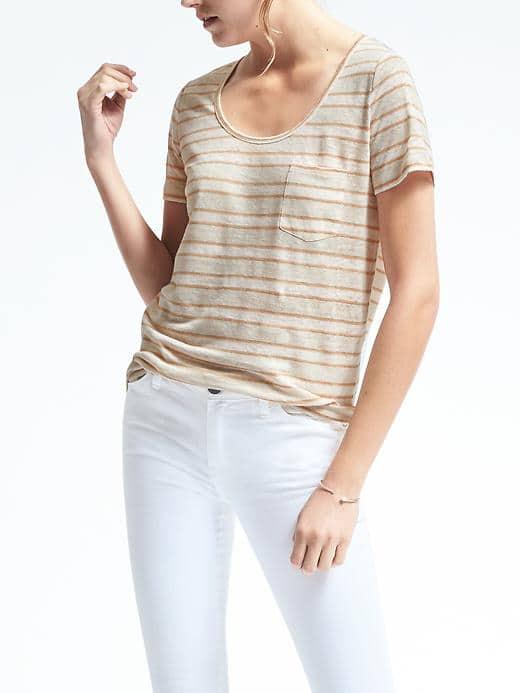 Banana Republic Womens Heritage Short Sleeve Scoop Tee - Warm Stone