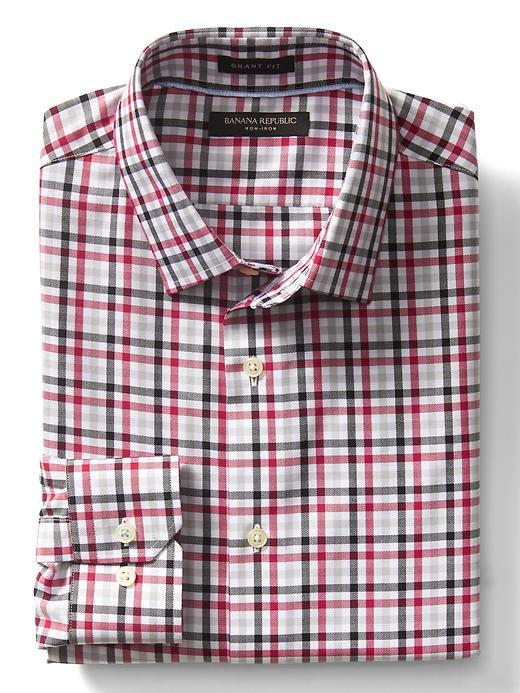 Banana Republic Mens Grant Fit Non Iron Multi Gingham Shirt - Saucy Red