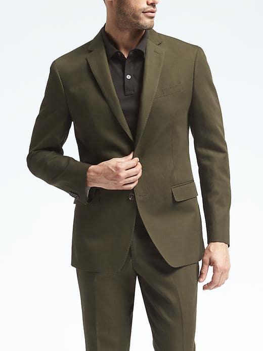 Banana Republic Mens Standard Olive Cotton Linen Suit Jacket - Olive